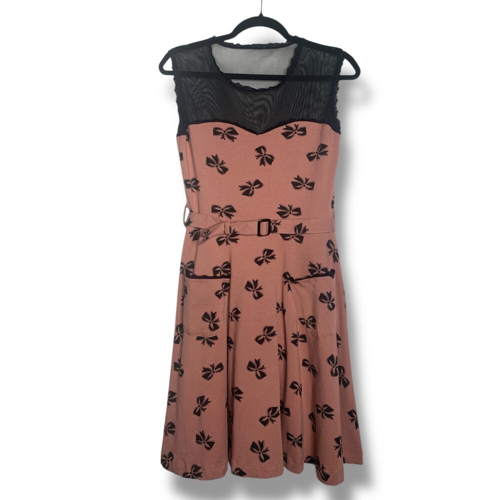 Effie's Heart Modcloth Fit Flare Jackie Dress Ribbon Print Bowtie Size Medium